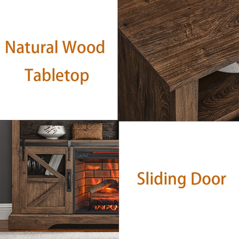 60"W Fireplace TV Stand with Sliding Barn Door, Farmhouse TV Console - 60"L x 15.75"W x 32"H