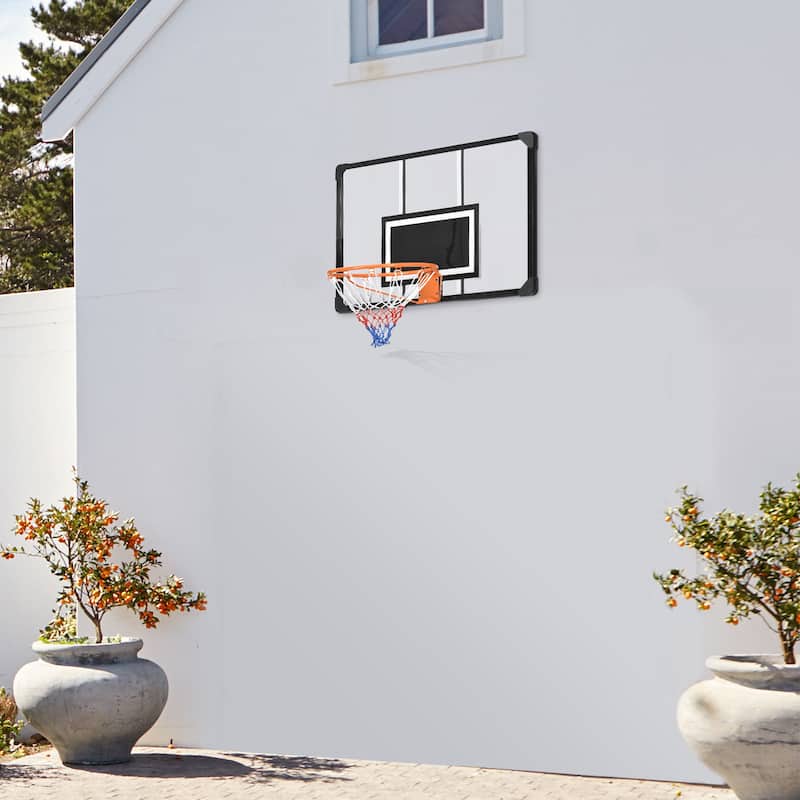 Wall Mounted Basketball Hoop with Shatterproof Backboard Steel Rim and Tear-Proof Net - 44.5" W x 24" D x 28.75" H