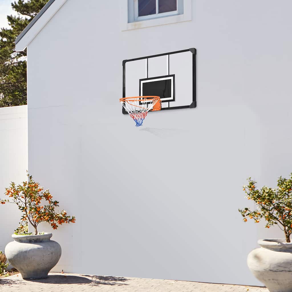 Wall Mounted Basketball Hoop with Shatterproof Backboard Steel Rim and Tear-Proof Net - 44.5" W x 24" D x 28.75" H