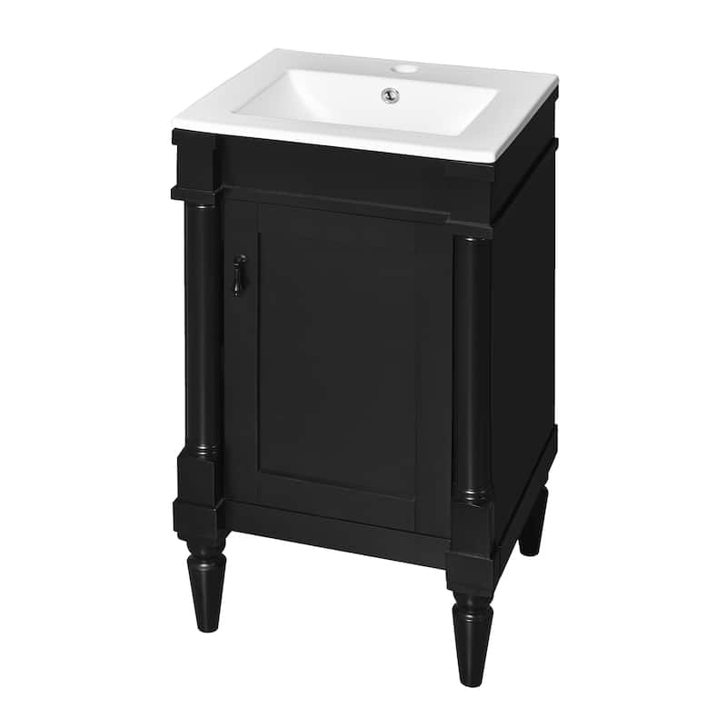 Retro Compact Bathroom Vanity Cabinet Simple Freestanding Single Sink Cabinet with Adjustable Shelf and Black Metal Pull