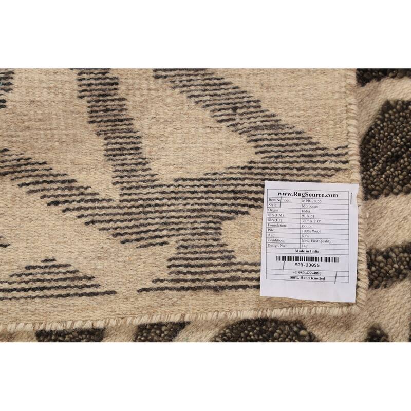 Modern Geometric Moroccan Indian Foyer Rug Handmade Wool Carpet - 2'0"x 3'0"
