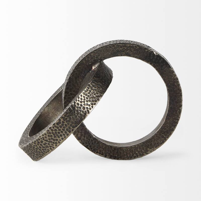 Two Ring Hammered Metal Sculpture - 6" W x 8" D x 6" H