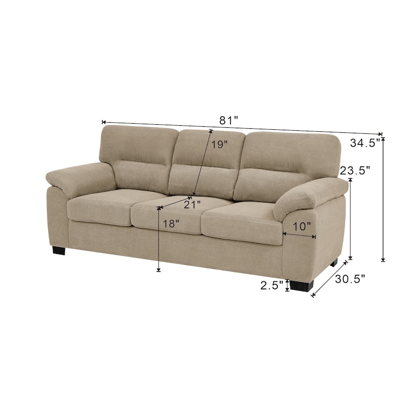 3-Seater Sofa, Modern Living Room Furniture, Textured Fabric Sofa,Minimalist Settee, Comfortable Armchair,Sturdy Frame Sofa
