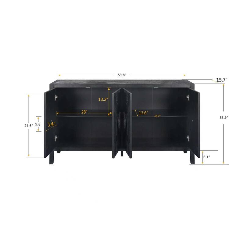 Roomfitters 4-Door Accent Cabinet with Carved Flower Handles, Antique Storage Sideboard for Living Room