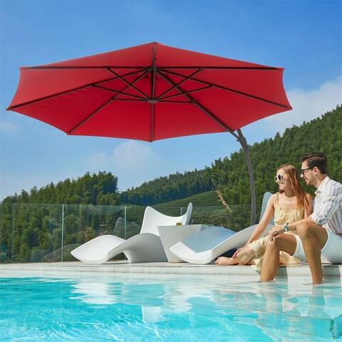 10FT Patio Outdoor Large Hanging Cantilever Curvy Umbrella With Base