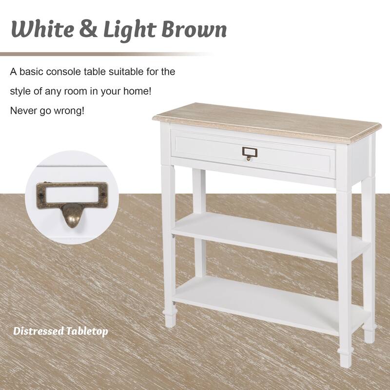 Accent White Console Table with Drawer and Shelf, Wood Sofa Table with Storage for Entryway Hallway Living Room