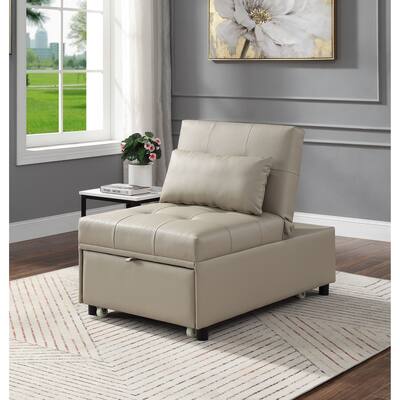 Contemporary Single Upholstered Sofa Bed Home Furniture Adjustable Pull-out Wood Frame Sleeper Sofa with Tufted Back Button