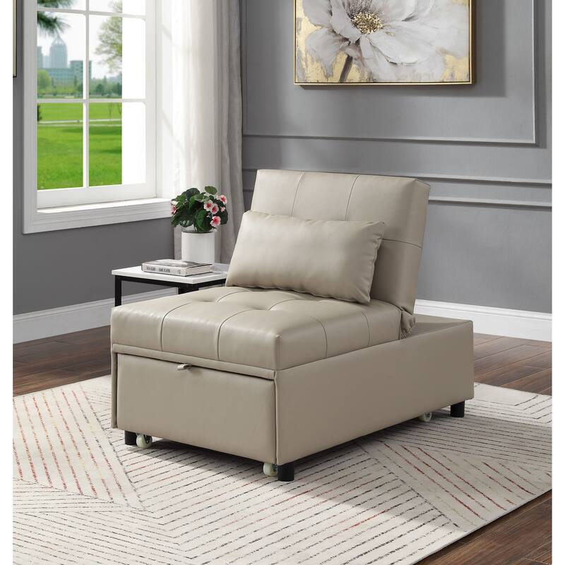 Home Adjustable Hidalgo Pull-out Sleeper PU Leather Sofa Bed- Beige - Beige