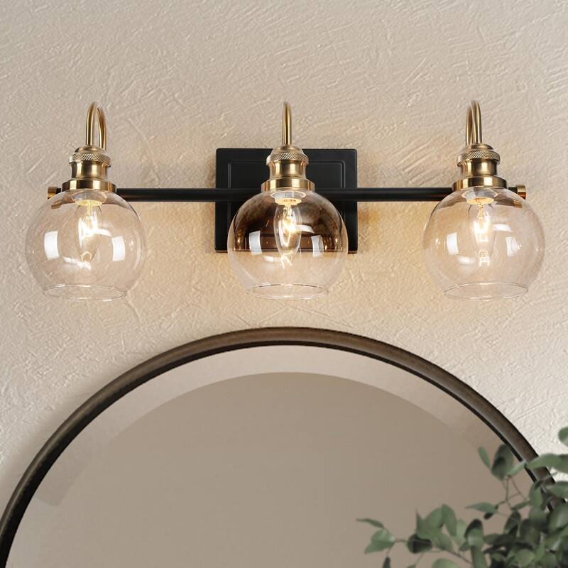Modern Black Gold 2/3/4 Lights Bathroom Vanity Lights Globe Wall Sconce Lighting - 3-Light