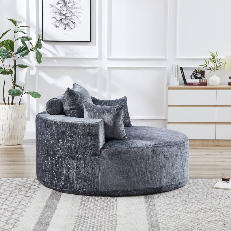 54'' Round Modular Single Sofa Chenille Sleeper Chair with Pillow
