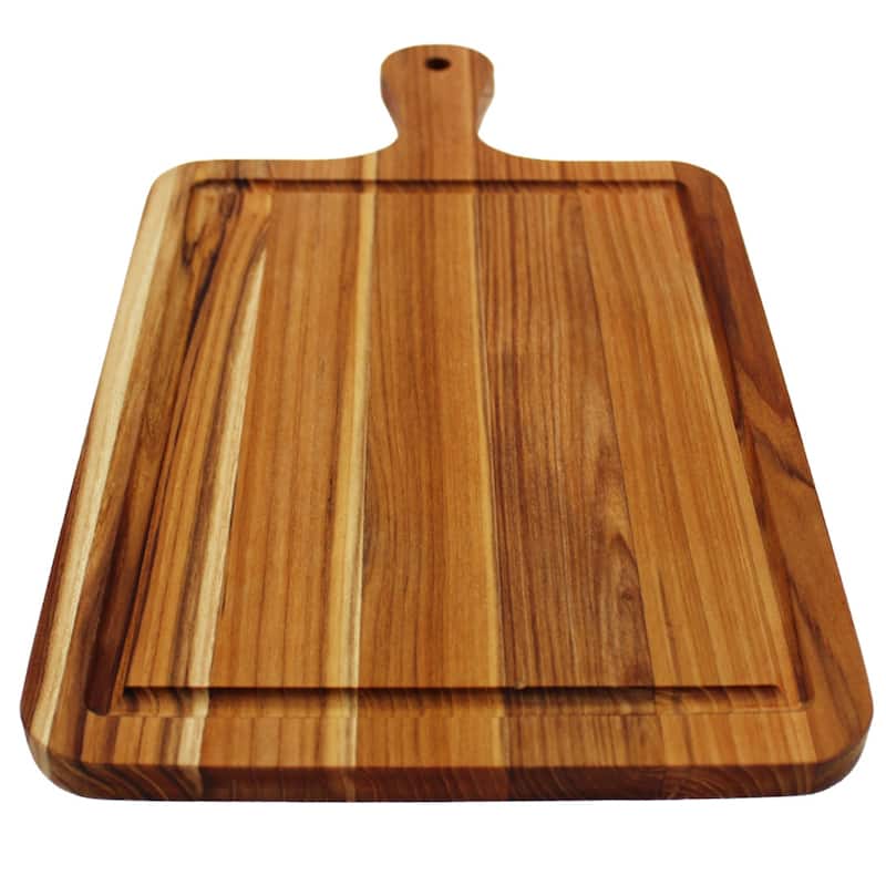 EcoDecors 17" x 10" Teak Cutting Board with Handle & Juice Groove, 100% FSC Certified Edge Grain Wood