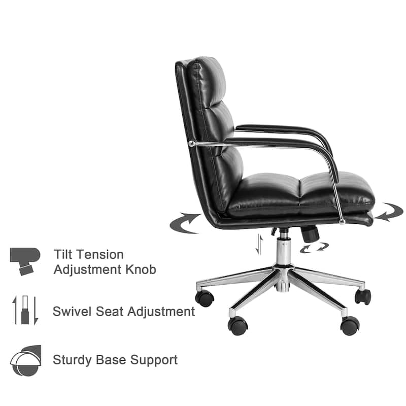 Glitzhome Modern Faux Leather Mid Back Swivel Height Adjustable Padded Office Chair