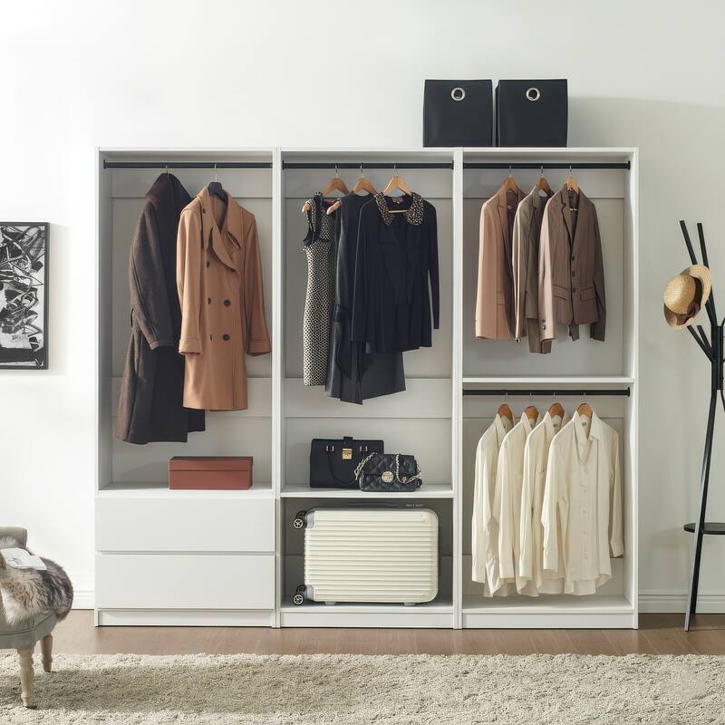 Prosper White Freestanding Walk in Wood Closet System - 94.2"W x 15.7"D x 83" H