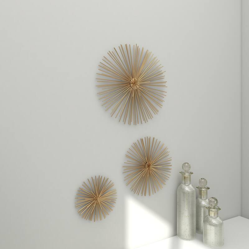 CosmoLiving by Cosmopolitan Metal 3D Starburst Wall Decor (Set of 3) - Silver, Gold, Black, Copper