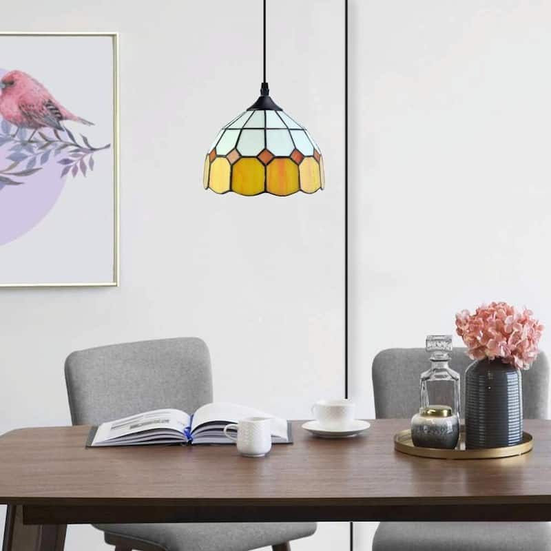 Dimmable Tiffany Plug-In Pendant Light - 16.4ft Cord, Adjustable Brightness
