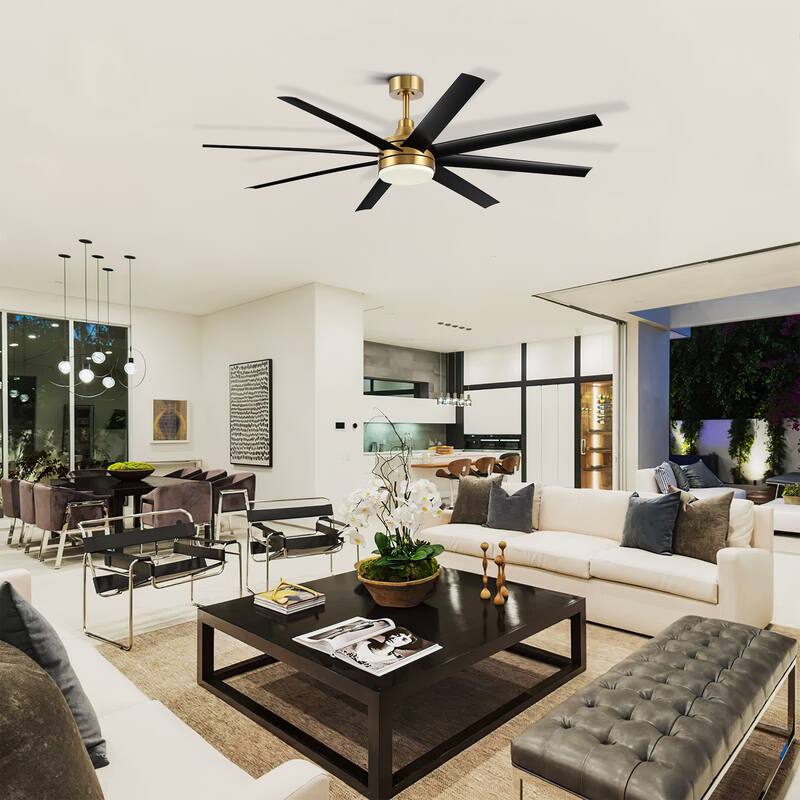 65 Inch Black/White/Gold LED Ceiling Fan with Light Remote(8-Blade)