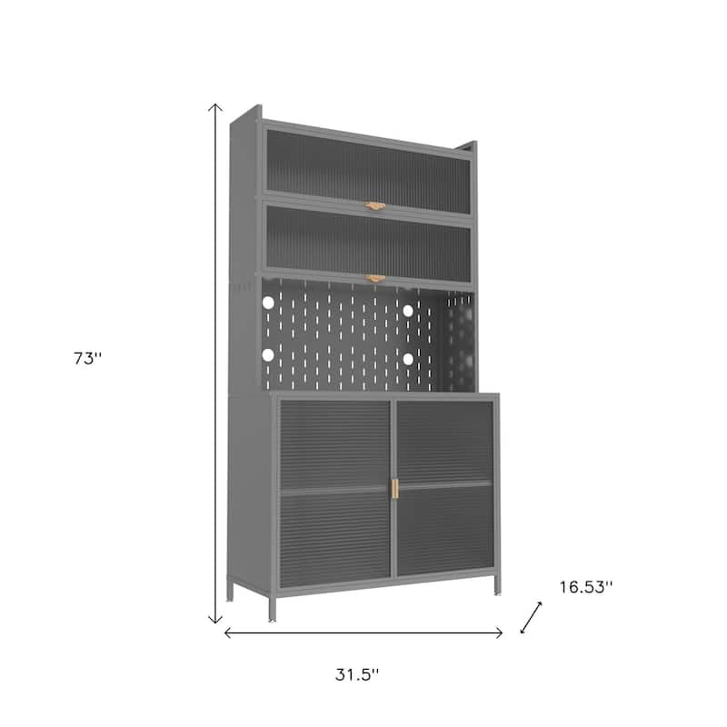 HomeRoots 73" Gray Stainless Steel Textured Door Dining Hutch With Two Doors