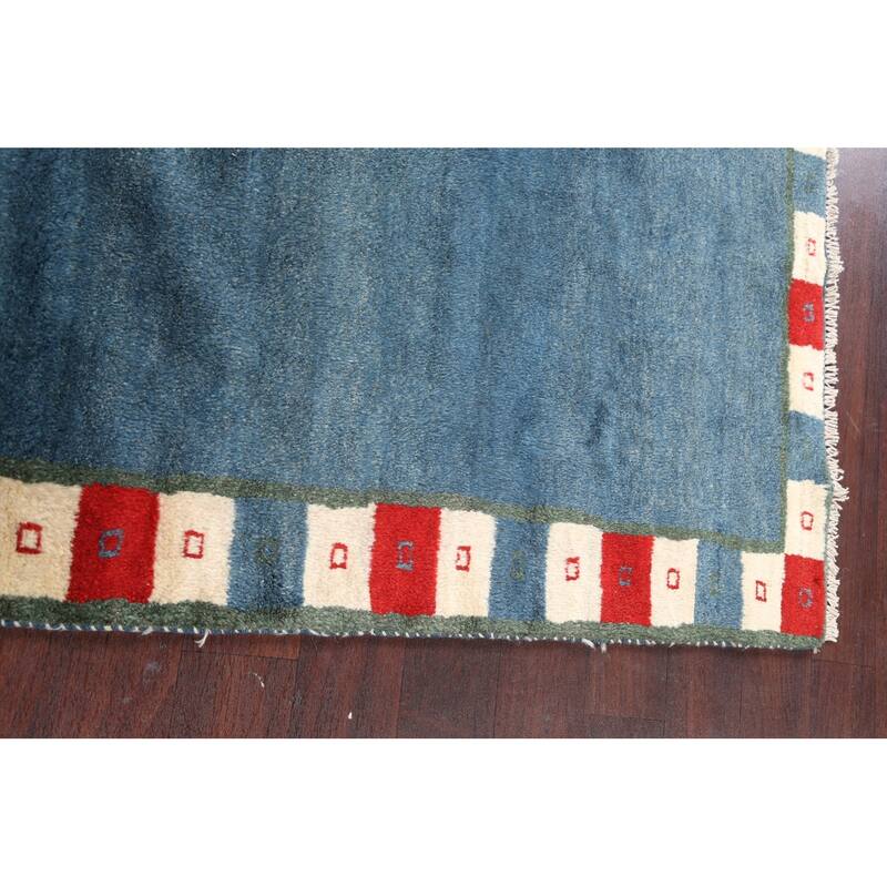 Hand Knotted Oriental 100% Wool Carpet Modern Bordered Navy Blue & Blues Gabbeh Area Rug - 5' 0'' X 3' 11''