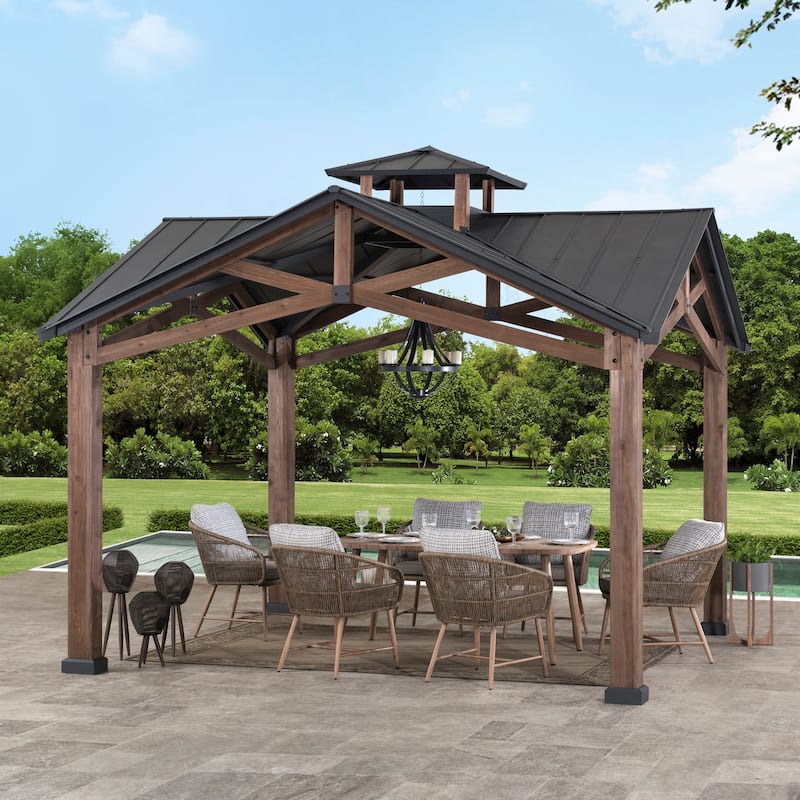 Sunjoy Bella 12.5 ft. x 12.5 ft. Cedar Framed Gazebo - 12.5 Ft. x 12.5 Ft. - Black