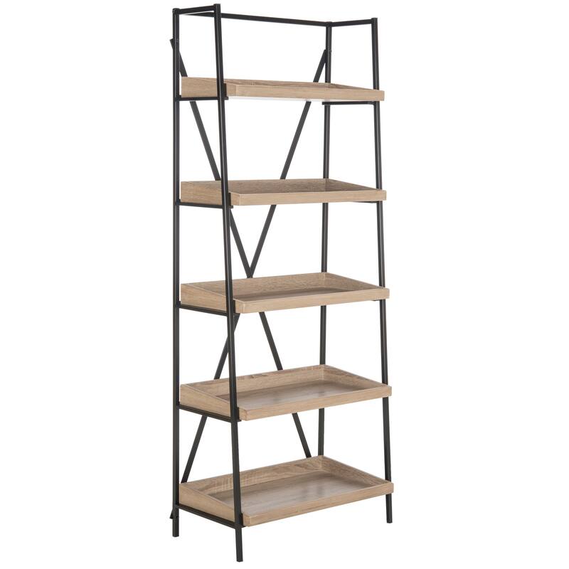 SAFAVIEH Sanzia Oak/ Black Etagere - 25' x 14' x 63' - 25Wx14Dx63H