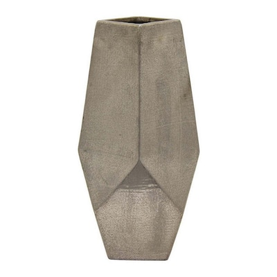 Accent Flower Vase, Geometric Stone Design 20 Inch Silver Gray Ceramic