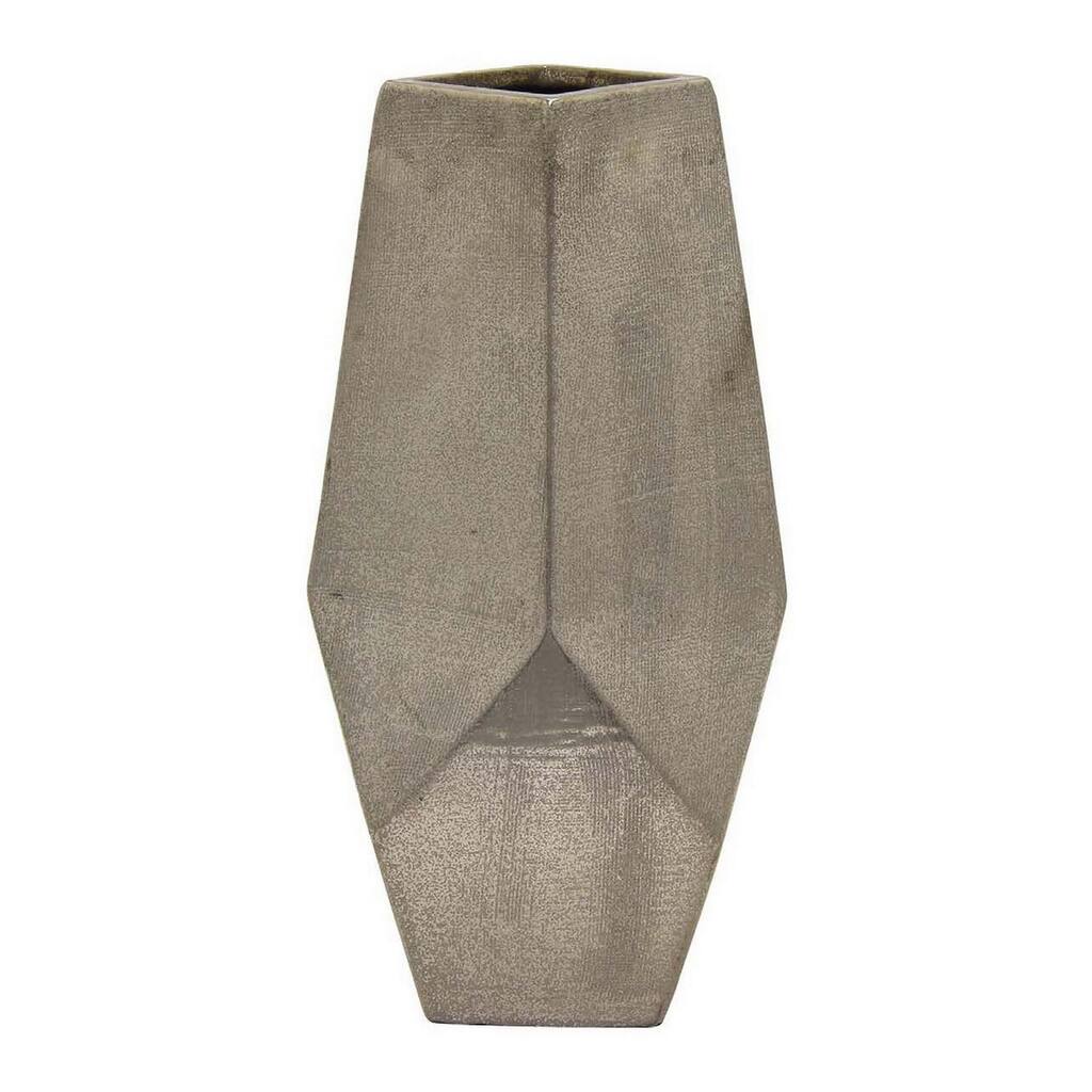 Accent Flower Vase, Geometric Stone Design 20 Inch Silver Gray Ceramic