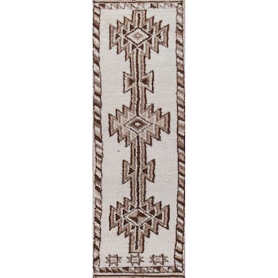 Natural Dye Geometric Anatolian Runner Rug Hand-knotted Wool Carpet - 3'0"x 12'6"