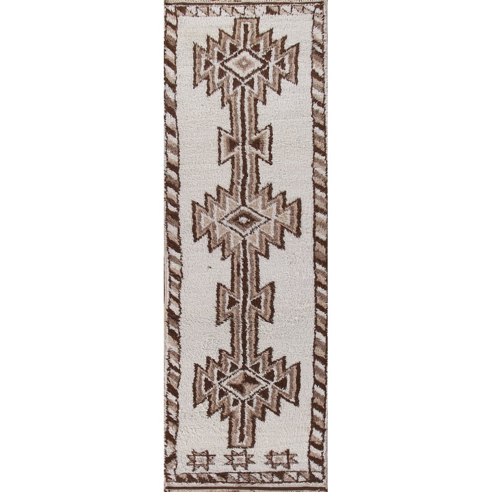 Natural Dye Geometric Anatolian Runner Rug Hand-knotted Wool Carpet - 3'0"x 12'6"