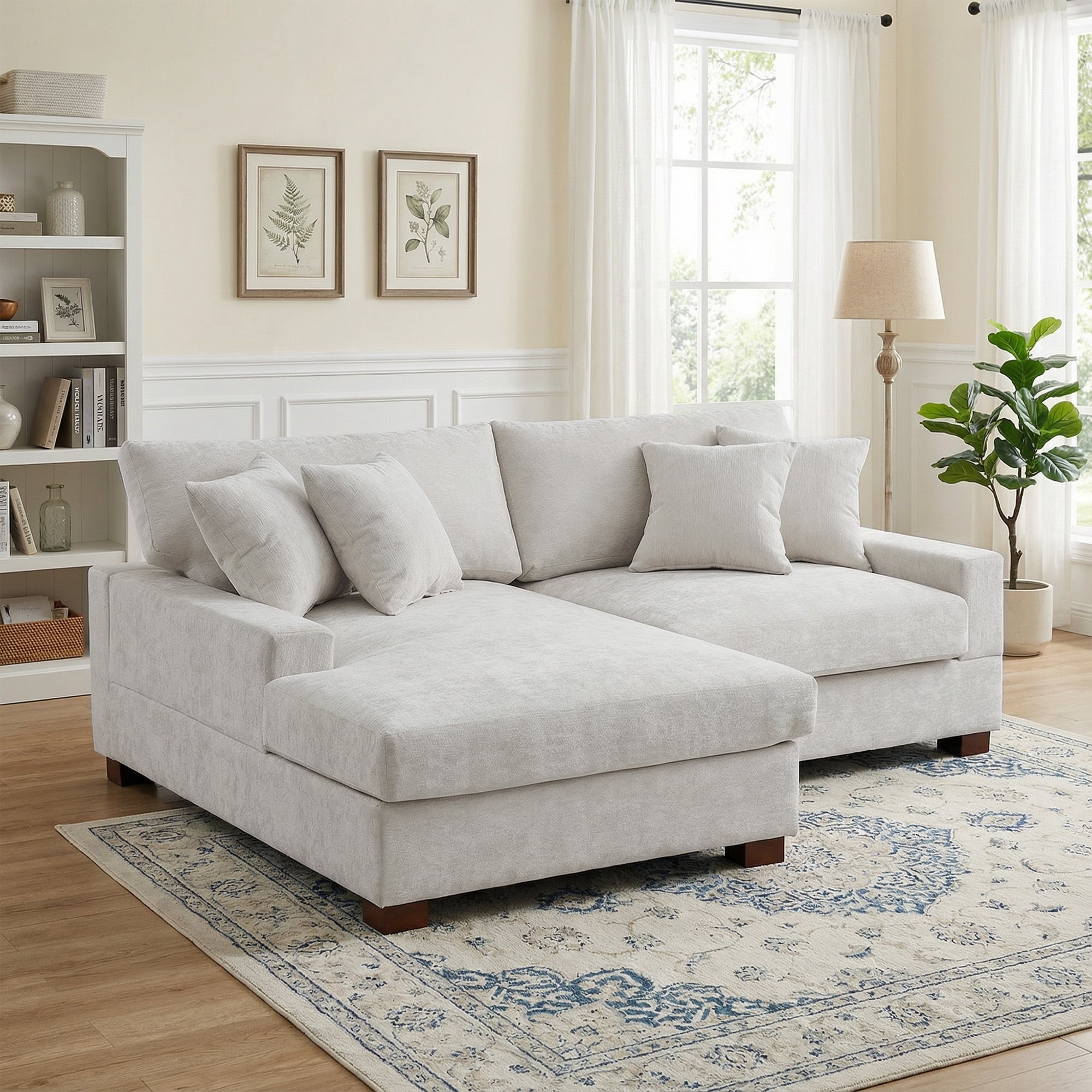 2-piece Chenille Upholstered Modular Sectional Sofa Chaise with Pillows