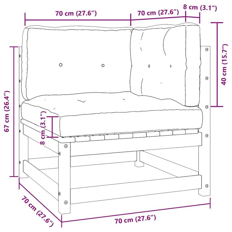 vidaXL Patio Furniture Outdoor Sectional Set with Cushions Solid Wood Pine