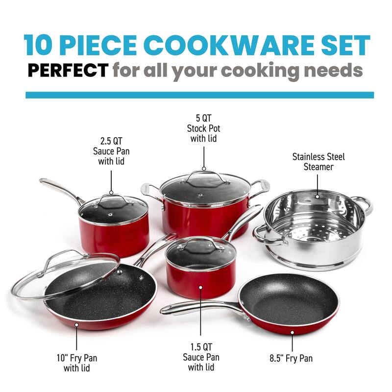 Granitestone 10 Piece Nonstick Red Cookware Set