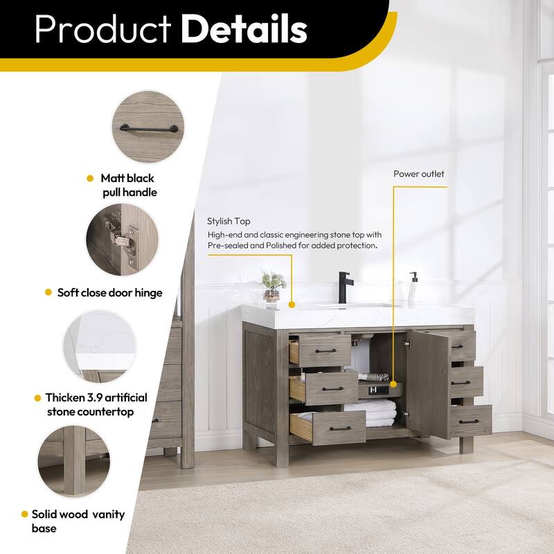 Miseno MV-703848 León 48" Free Standing Single Basin Vanity Set with