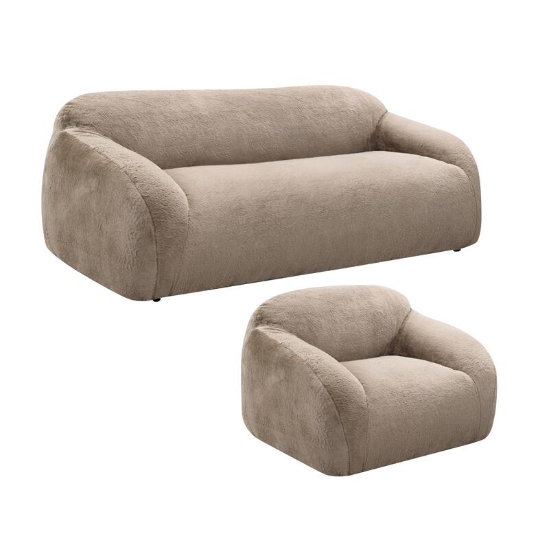 Roundhill Furniture Adell Polar Bear 2-Piece Living Room Set, Sofa and Swivel Chair