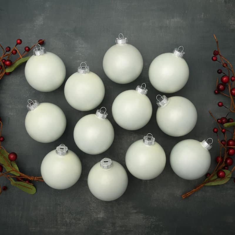 Matte Glass Christmas Ball Ornaments 2.75" 70mm Polar White 12ct