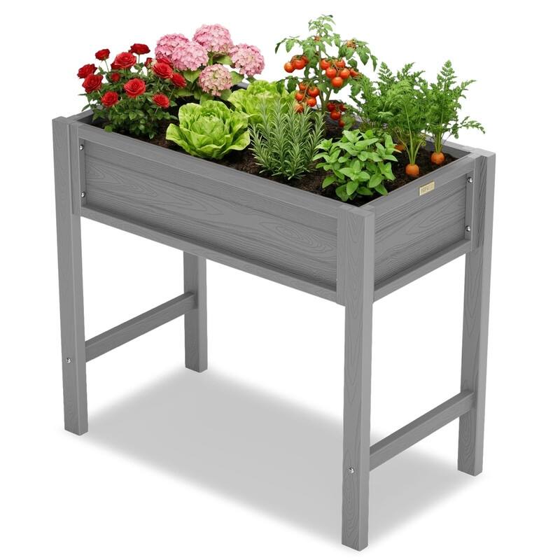 WINSOON All Weather HIPS Raised Garden Bed with Drainage Holes - Grey - 34x18"