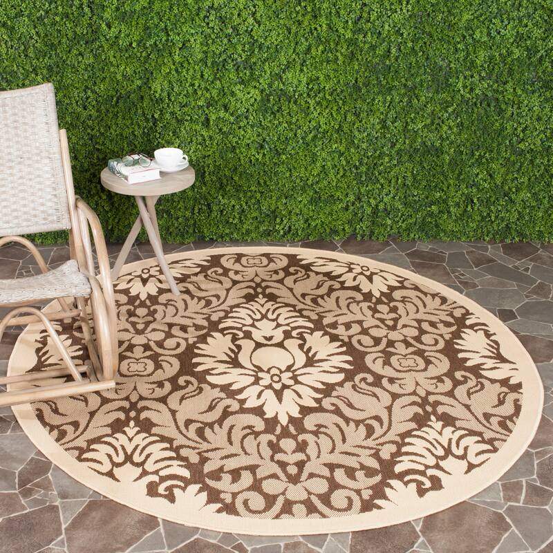 SAFAVIEH Courtyard Willene Boho Indoor/ Outdoor Waterproof Patio Backyard Rug - 6'7" Round - Brown/Natural
