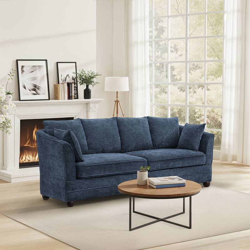82" Modern Chenille Upholstered Sofa,3-Seater Sofa, Loveseat Sofa, Deep Seat Sofa Set For Living Room,Bedroom,Beige/Blue/Brown - Blue