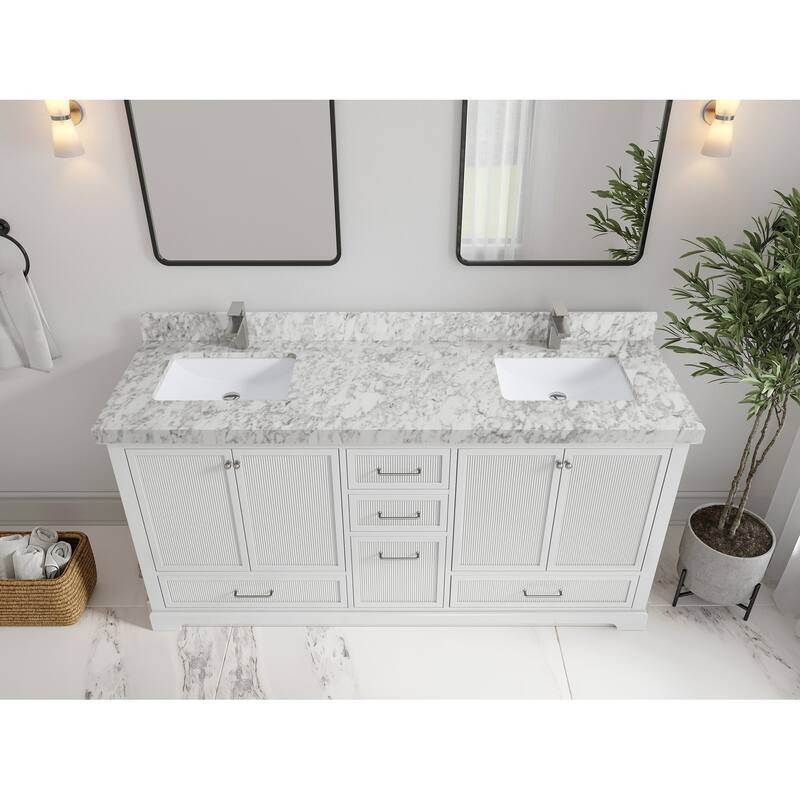 Willow Collections 72 x 22 Alys Double Bowl Sink Bathroom Vanity with Countertop - 2'Carrara Marble - White