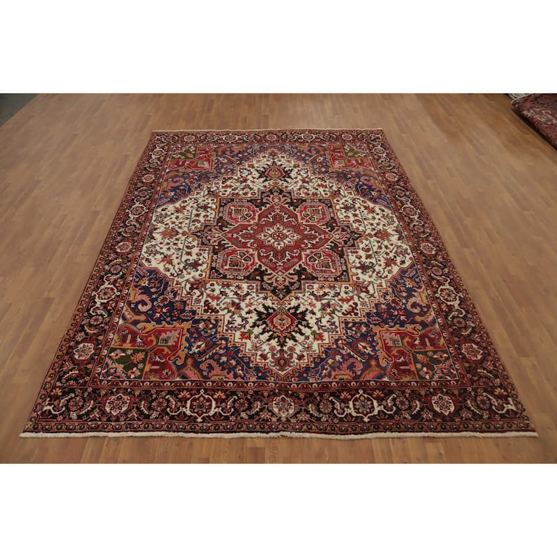 Hand Knotted Oriental 100% Wool Carpet Traditional Medallion Beige & Ivories Heriz Area Rug - 11' 6'' X 8' 1''