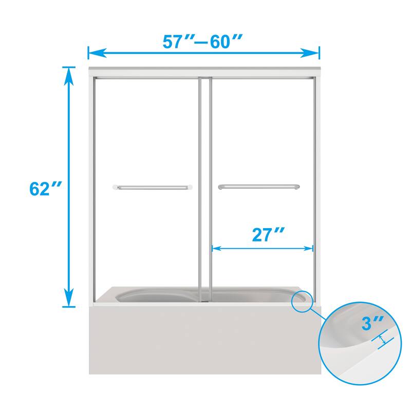 60 in. W x 62 in. H Framed Sliding Bath Tub Door with 5/16 in. Tempered Clear Glass