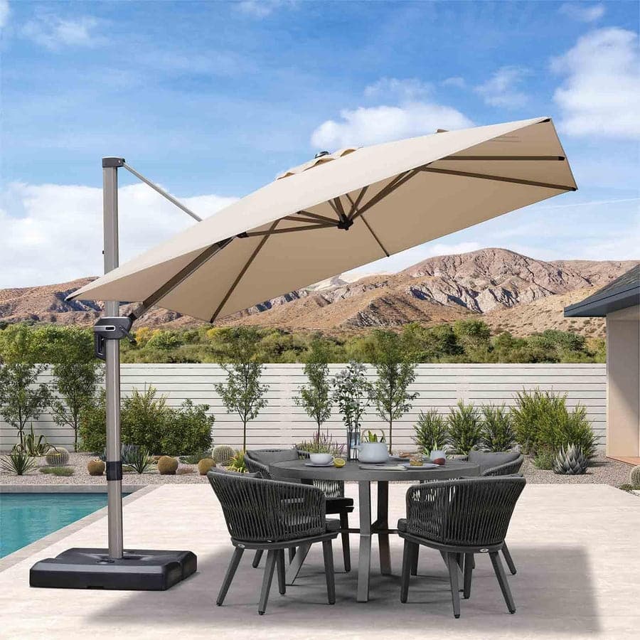 PURPLE LEAF Elegant Champagne-Gold Patio Cantilever Umbrella Adjustable Offset Umbrella