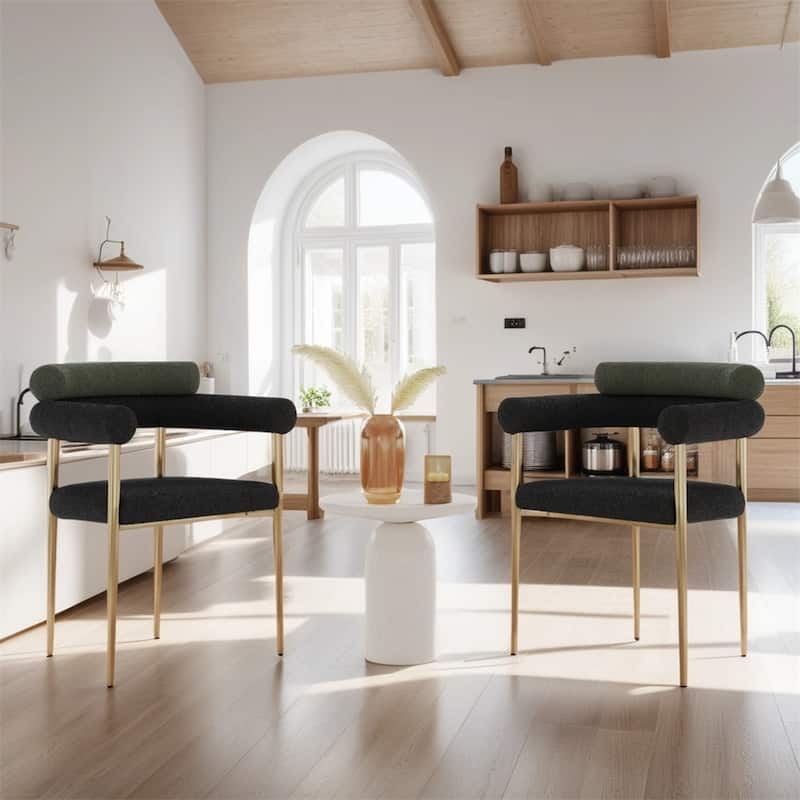 Modern Fabric Dining Chairs w/ Metal Leg and Curved Backrest(Set of 2) - N/A