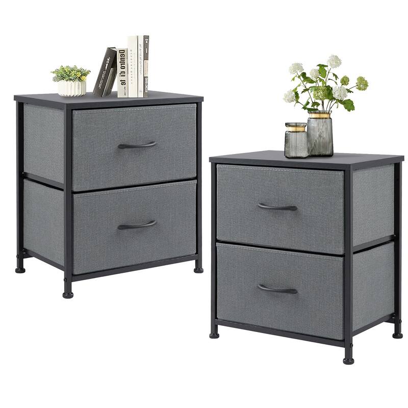 2-Fabric Drawer Nightstand Small Dresser Bedroom End Table for Closet, Entryway (2 Pack) - Grey