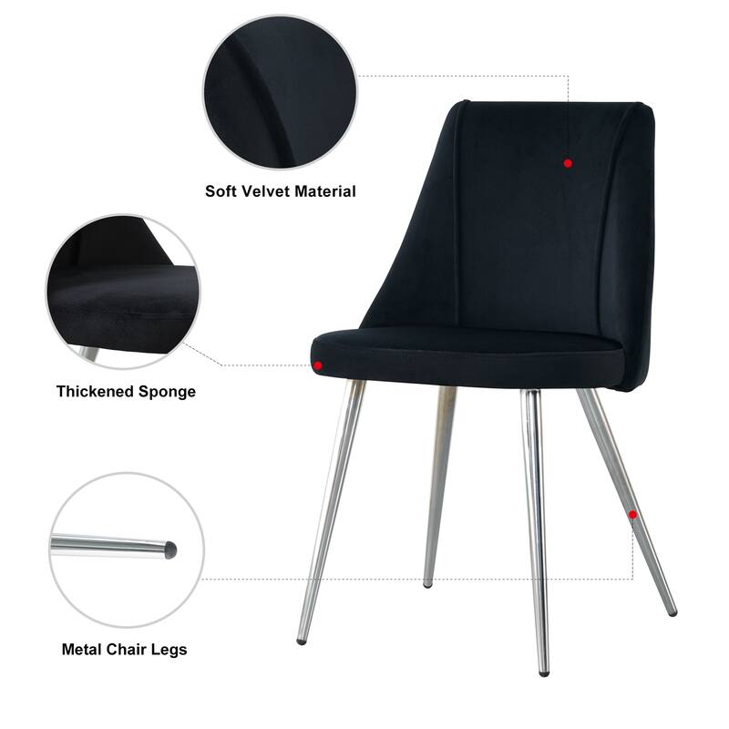 Set of 4 Modern Simple Velvet Dining Chair with Metal Legs