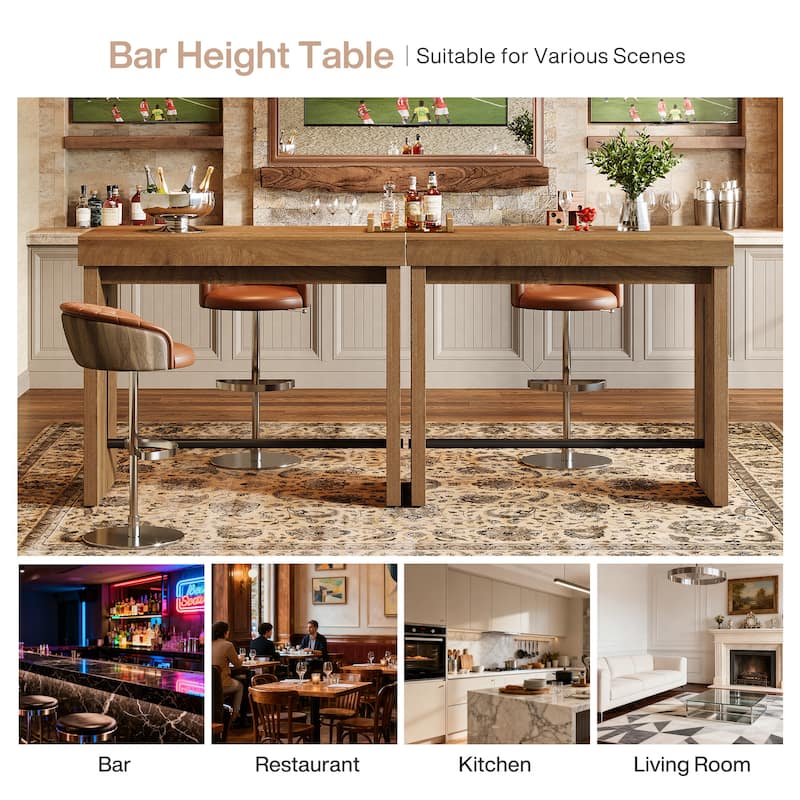 Bar Table, 41.3" Counter Height Pub Table with Metal Footrest