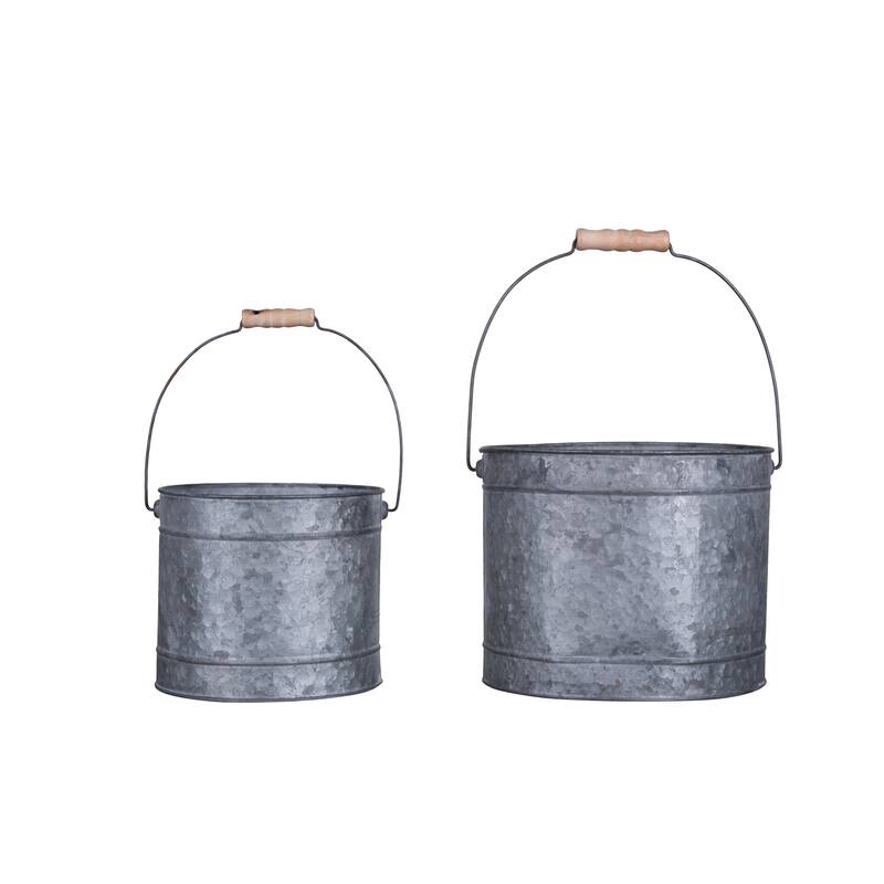 Transpac Metal 9.5 in. Gray Christmas Buckets with Dimensional Snowflake Set of 2
