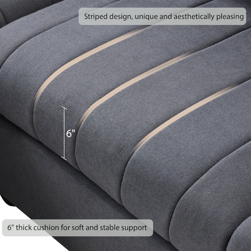 89" L-Shaped 5 Seater Sectional Sofa with Convertible Ottoman and 2 Pillows, Vertical Stripe Design