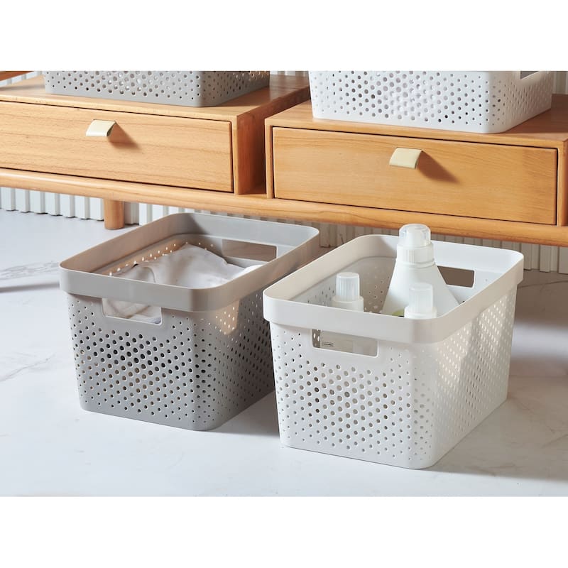 HANAMYA Lidded Storage Bin Organizer - 16 Liter, Set of 4 - White