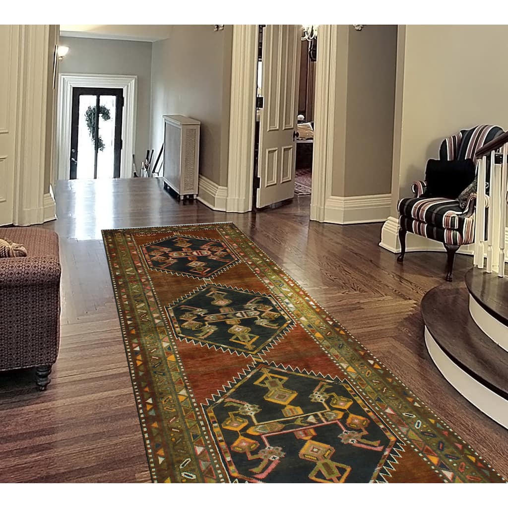 Fine Vintage Distressed Berkley Brown/Charcoal Runner - 3'6" x 9'5"