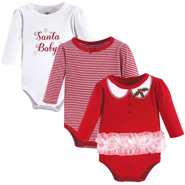 slide 1 of 1, Little Treasure Baby Girl Cotton Long-Sleeve Bodysuits 3pk, Santa Baby 6-9 Months - Santa Baby